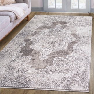 oKu-Tex Teppich VICTORIA, Wohnzimmerteppich, 3-D Effekt, Orientalisch, Modern, Kurzflor Teppich, Modern, Medallion Muster, Beige, Creme
