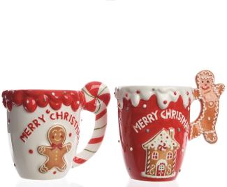 Decoris season decorations Becher, Keramik, Tasse mit Lebkuchenmann Keramik 12cm rot / weiß, 1 Stück sortiert