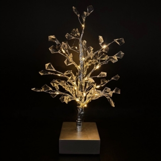 Online-Fuchs LED Baum Kleiner Lichterbaum, Stimmungslicht mit LED-Beleuchtung und Timer, 75 Glasdiamanten, 15 warmweiße LED´s, Deko Leuchte