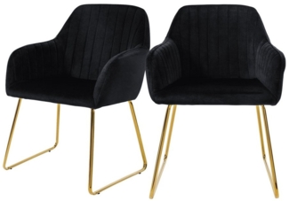 ML-DESIGN Stuhl Esszimmerstuhl mit Rücken- und Armlehnen, Samtbezug, ergonomisch (2 St), Wohnzimmerstuhl Schwarz, goldenes Metallgestell Küchenstuhl Sessel