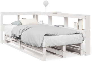 vidaXL Massivholzbett mit Regal ohne Matratze Weiß 100x200 cm Kiefer 3324506