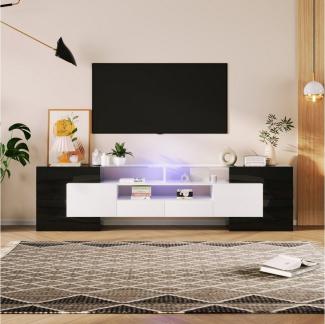 Merax Lowboard mit LED-Beleuchtung und Glasplatte, TV-Schrank mit hochglänzenden Korpus,Betonoptik,Breite 200 cm