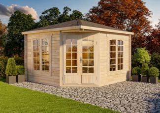 Alpholz 5-Eck Gartenhaus Modell Josephine-40 B Gartenhaus aus Holz Holzhaus mit 40 mm Wandstärke Blockbohlenhaus mit Montagematerial