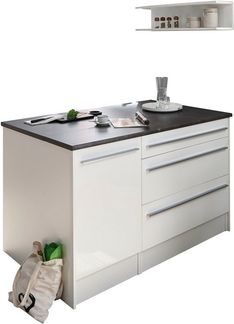 Kücheninsel JAMESY Küchenblock weiß Hochglanz stone dark