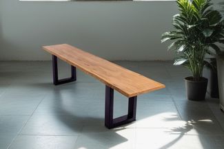 Sitzbank Baumkante 200 cm Eichenholz massiv schwarz ENRICO 77037450