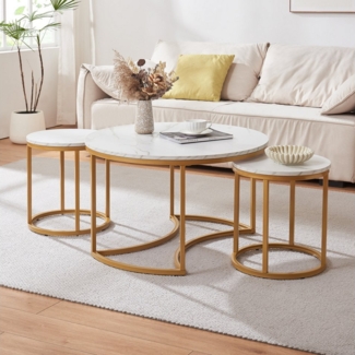 Couchtisch Christchurch 3er Set Marmoroptik, Weiß/Gold [en. casa]