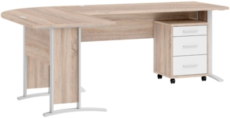 moebel-dich-auf Eckschreibtisch OFFICE LINE (Winkelschreibtisch, inkl. Rollcontainer), in Eiche Sonoma / weiß, wechselseitig montierbar