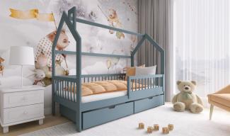 Hausbett Kinderbett NIKOLE 200x90cm Kiefer Massiv Grau inkl. Rollrost