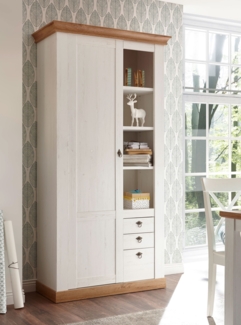 Stauraumschrank Landhaus Bücherregal 102cm pinie weiß wotan eiche