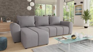 Ecksofa Cleo L mit Schlaffunktion - Sofa mit Bettkasten, Polsterecke, Couchgarnitur, Eckcouch, L-Form Couch, Sofagarnitur - Ottomane Universal (Grau (Soro 90))