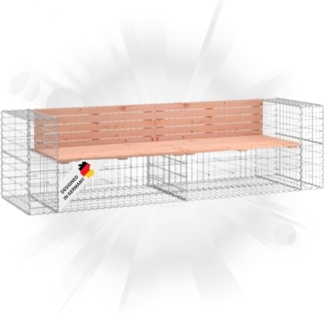 DELUKE® Gartenbank Gabionen INO aus Stahl 244x71x65,5cm Massivholz Douglasie Gabionenbank Gartenbank mit Sitzfläche aus Gabionen Steinkorb Gabionengitter Ziergabione Drahtkorb befüllbar