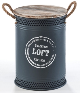 Kobolo Wäschekorb Aufbewahrungskorb LOFT ANTHRAZI aus Metall und Holz (Stück, 1 St, mit Deckel und Griffen), Gr. M 34 x 47 cm