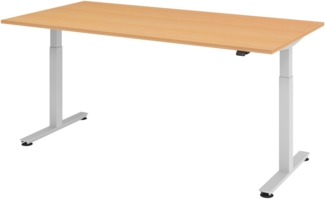 bümö elektrisch höhenverstellbarer Schreibtisch Buche 200x100 cm, Gestell: Silber - Büroschreibtisch höhenverstellbar elektrisch, elektrischer Bürotisch & Gaming Tisch, Stehschreibtisch, XMST-2E-6-S