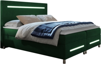 Boxspringbett Saziro LED, Grün, 140x200 cm