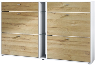 Schuhschrank Schuhkipper Today 155,5 x 95 x 28 cm , Korpus in Weiß matt, Fronten in Eiche Natur