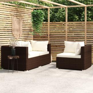 3-tlg. Garten-Lounge-Set mit Auflagen Braun P Cremeweiß oly Rattan