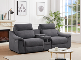 Vente-unique - Relaxsofa elektrisch 2-Sitzer - Stoff - Grau - VERETO