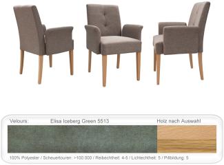 6x Sessel Agnes 2 Polstersessel Esszimmer Massivholzsessel Wohnzimmer Eiche natur lackiert, Elisa Iceberg Green