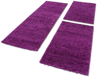 Carpettex Hochflor-Bettumrandung Unicolor - Einfarbig, Höhe 30 mm, (Bett-Set, 3-tlg, Bettvorlage), Schlafzimmer Teppich Bettumrandung Läufer Set 3 teilig