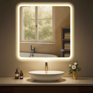 CLP Badspiegel Jericho Anti-Beschlag LED-Beleuchtung dimmbar 3 Licht-Modi,80x80 cm