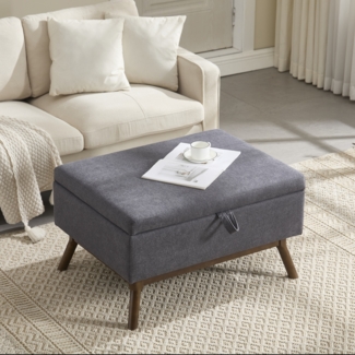 Multifunktions-Ottomane mit Staufach, Couchtisch & Hocker, 80 x 59 x 45 cm, Dunkelgrau Leinen