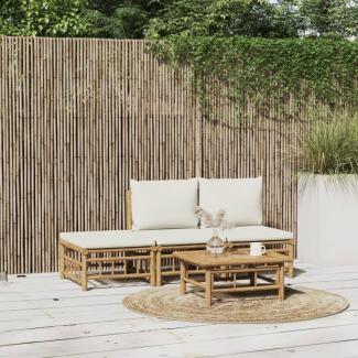 vidaXL 4-tlg. Garten-Lounge-Set mit Cremeweißen Kissen Bambus 3155203