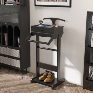 BlingBin Kleiderständer Herrendiener Kleiderständer Stummer Diener mit Staufach Holz, (1er Set, 1 St, 44 x 36,5 x 110 cm), mit stabilem Boden, multifunktionaler Anzugdiener, Garderobenständer