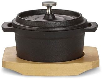 ECHTWERK Kochtopf Mini Cocotte, Emaille, Gusseisen, für Backöfen, Grill, BBQ, Induktion, mit Servierbrett, 200 ml, Ø 10 cm