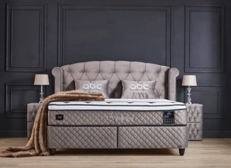 abc bedding Boxspringbett HADISE Grau Taupe Samt Voll-orthopädisch mit Bettkasten Stauraum