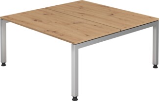 bümö® Doppelschreibtisch JD-Serie, Tischplatte 160 x 162,5 cm in Ahorn, Gestell in silber