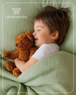 Laynenburg Kinderbettwäsche Musselin 2 teilig aus 100% Baumwolle in 100x135 cm + 40x60 cm, atmungsaktiv & bügelfrei – 3 lagig mit Reißverschluss & Haltebändern