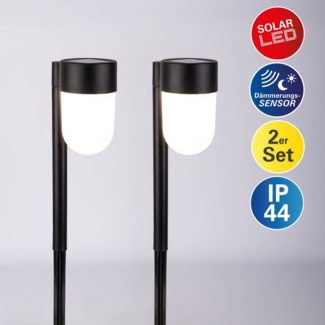 näve LED Solarleuchte Sina, Tageslichtsensor, LED wechselbar, Warmweiß, 2er Set Wegebeleuchtung, H: 47,2cm, Dämmerungssensor, Spieß schwarz