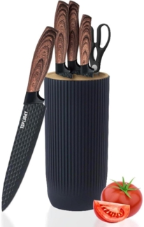 Premium Messerblock mit Messer Holzgriff Messer Set 6-teilig Schwarz Edelstahl