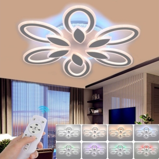 oyajia LED Deckenleuchte 52W/90W Deckenlampe RGB Farbwechsel Lamp, Dimmbare mit Fernbedienung, LED fest integriert, Warmweiß, Naturweiß, Kaltweiß, RGB, Blumenform Deckenleuchte für Wohnzimmer Schlafzimmer Kinderzimmer
