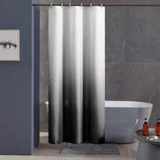 Furlinic Duschvorhang Textil Anti-schimmel Wasserdicht Polyester Weiß-Schwarz