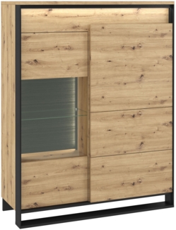 Highboard Quant Vitrinenschrank 110x41x140cm eiche artisan schwarz MDF grifflos