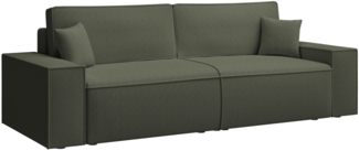 Selsey 'Farese' Sofa mit Schlaffunktion, Stauraum und Cordbezug, salbeigrün, ca. 85 x 257 x 102 cm