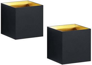 Moderne up & down LED Wandleuchten 2er Set Kubus schwarz matt/ gold, 10x10x10cm