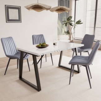 HOMAVO Essgruppe 5-teilig – Esstisch mit 4 Polsterstühlen, modern & vielseitig, 2-in-1 Essgruppe mit modernen Materialien und platzsparendem Design