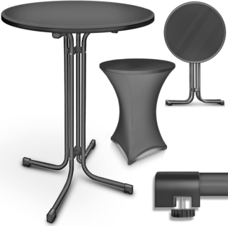 tillvex® Gastro Stehtisch klappbar Ø60cm anthrazit | Bistrotisch FERTIG MONTIERT | Klapptisch rund - wetterfester Partytisch | Gartentisch Indoor & Outdoor