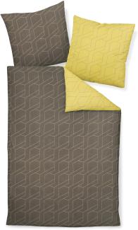 Janine Loft Mako-Satin Bettwäsche 200x220 Wende taupe braun cylongelb 95003-07