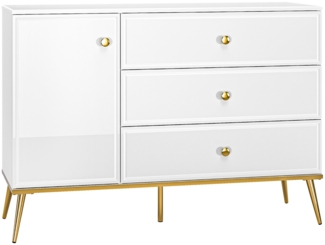 Kommode Sideboard in weiß Hochglanz mit goldfarbenen Griffen und Füßen GUBIN-131, B/H/T: ca. 120/85/40 cm
