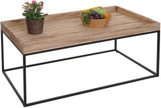 Couchtisch HWC-K71, Kaffeetisch Beistelltisch Tisch, Holz massiv Metall 46x110x60cm ~ naturfarben