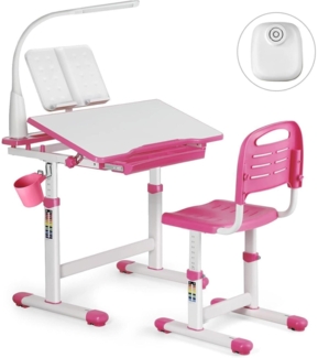 Kinder Schreibtisch höhenverstellbar mit Lampe Stuhl Schublade Rosa