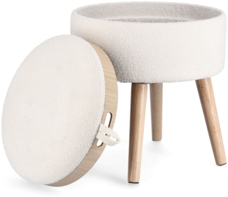 Hocker Zoya aus Bouclè-Stoff, Weiß, 39 x 39 x 43 cm
