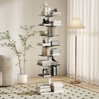 Fanttik Bücherregal CD Regal mit 14 Ebenen, Kohlenstoffstahl Standregal Büroregal, freistehend, unsichtbar Dekoregal, bietet Platz für bis zu 200 Bücher