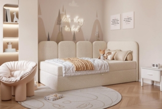 Compleo Boxspringbett Jugendbett DREAMY, Polsterbett mit Bettkasten, 80/90/100/120x200, Kopfteil links oder rechts, Boucle oder Velvet