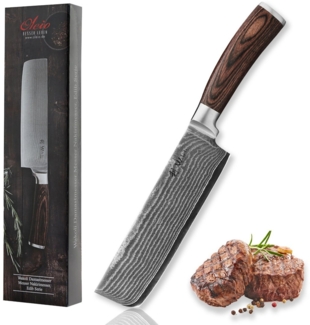 Wakoli Asiamesser EDIB Nakirimesser I Kochmesser Küchenmesser I 17,5 cm Klinge, VG10 Kern, 67 Lagen Damaststahl, Pakkaholzgriff, inkl. Geschenkbox
