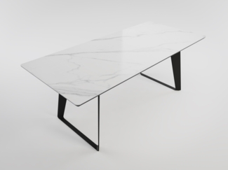 Esszimmertisch FLORINT 200x90 cm weiße Keramikplatte schwarze Design-Tischkufen : Weiss