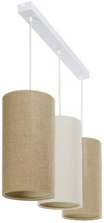 BPS Koncept 0T0-L3-012 Hängeleuchte BOHO ELEGANT E27 3x40W Stoff strukturiert auf PVC-Kunststoff beige, weiß H:102cm Ø15cm dimmbar